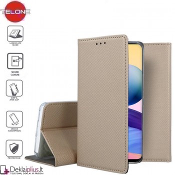 Telone atverčiamas dėklas - auksinės spalvos (telefonui Xiaomi Poco M3 Pro/Redmi Note 10 5G)